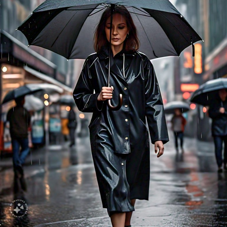 Christian Fictoor - A woman with umbrella walking on a street - photorealistic - Meta AI