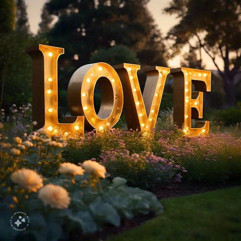 ChristianFictoor - LOVE sign in flower bed - Meta AI
