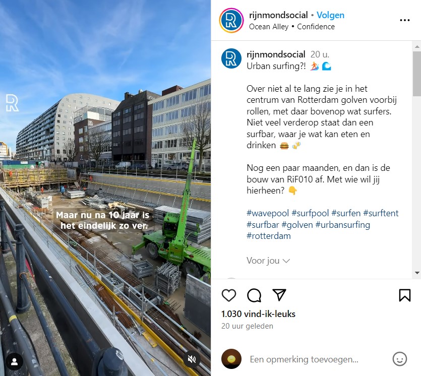 Instagrampost van Rijnmondsocial, waar ze een werf laten zien