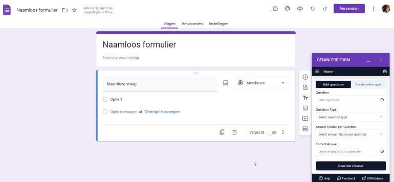 screenshot Google Forms en Gemini for form