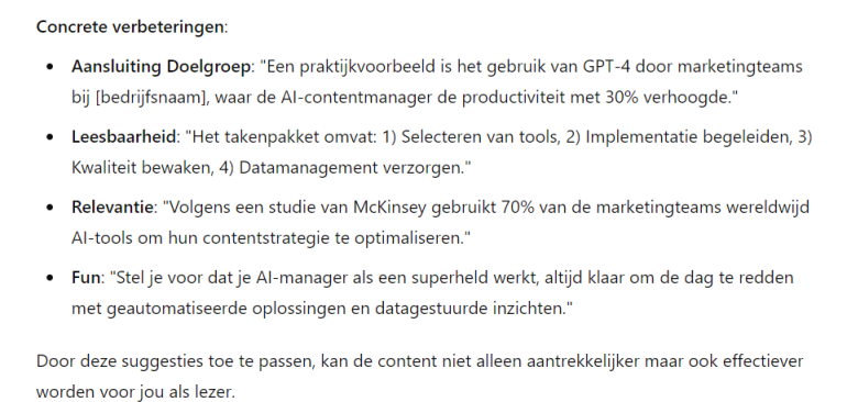 Concrete verbeteringen aangedragen door ChatGPT.