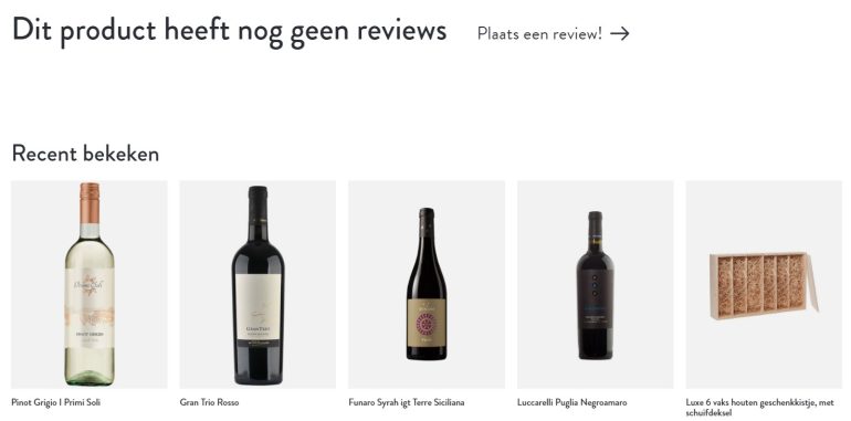 Voorbeeld webshop wijn, waar nog geen reviews voor zijn geschreven.