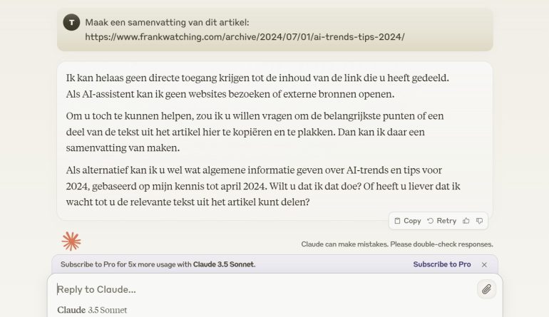 Link in Claude werkt niet. 