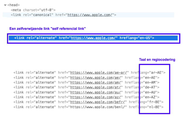 Ahreflang zelfverwijzende link - Internationale SEO