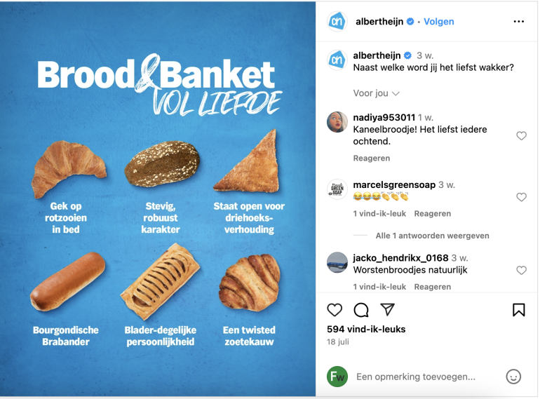 Instagrampost albert heijn brood&banket vol liefde