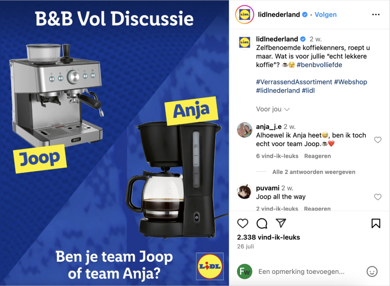 instagrampost lidl b&b vol discussie