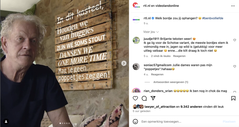 Instagramposts over b&b vol liefde van rtl.nl en videolandonline