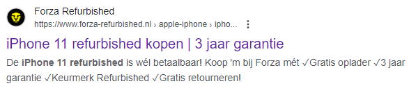 meta tekst in Google voor iPhone 11 refurbished