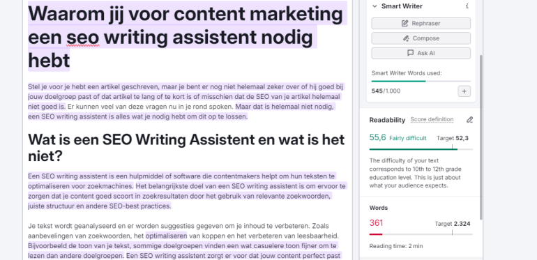 Werking SEO Writing Assistent