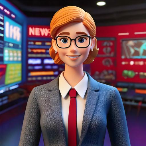 AI avatar presenteert het nieuws. Afbeelding gegenereerd door AI met Adobe Firefly