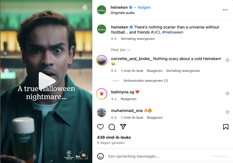 Halloween-inhaker Heineken Instagram