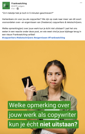 LinkedIn-oproep Frankwatching ergernissen copywriters