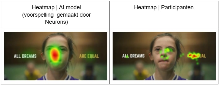 heatmap vergelijking kijken naar gezichten AI-model en participanten