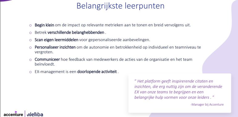 Leerpunten Accenture en Welliba tijdens Employee Experience Event