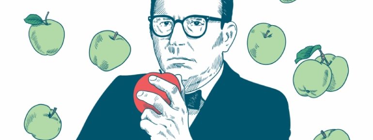 Rosser Reeves portret illustratie met appels