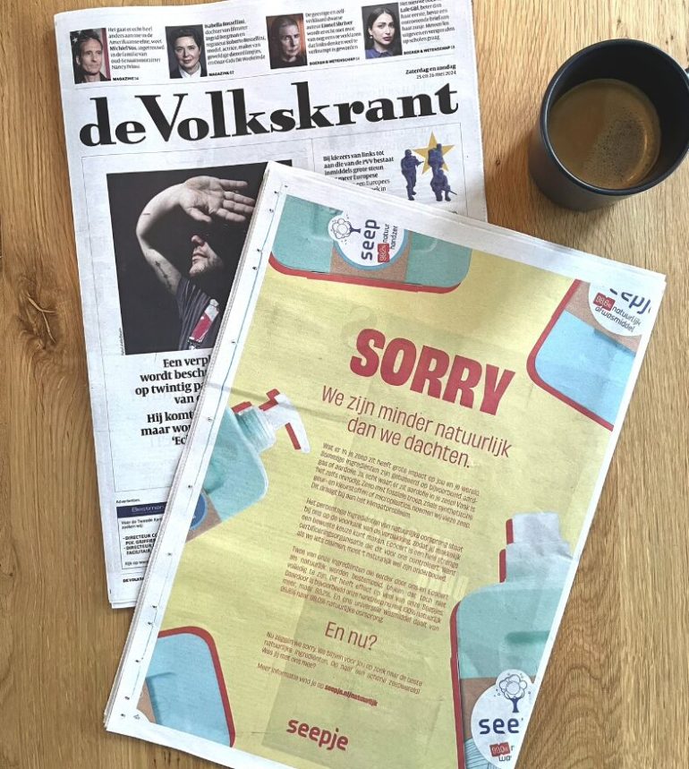 Communicatie Seepje: Seepje zegt Sorry in de krant 