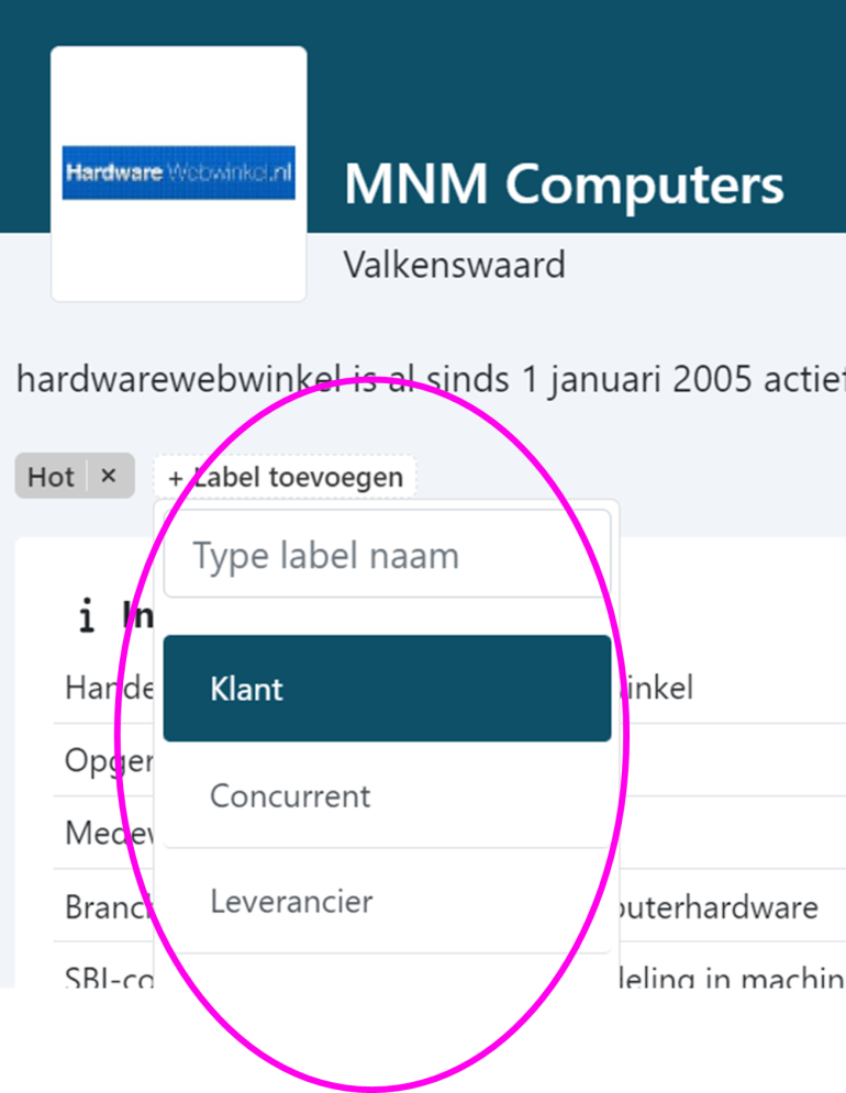 Label toevoegen aan bezoeker